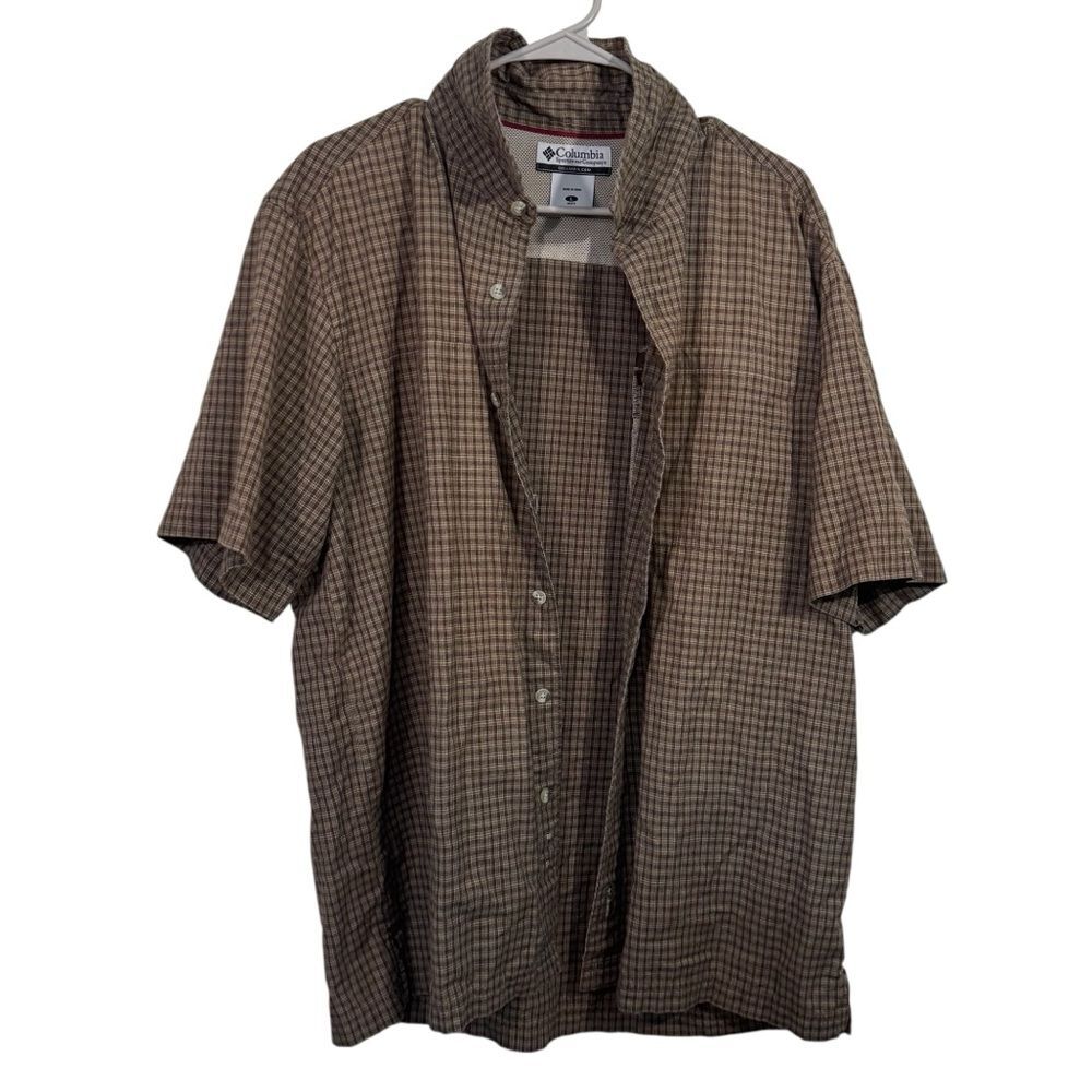 Columbia Brown Plaid Short Sleeve Collared Athletic Polo Shirt